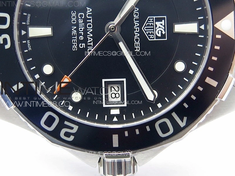 Aquaracer Calibre 5 41.5mm TARF 1:1 Best Edition Black Dial Black Bezel on SS Bracelet SW200